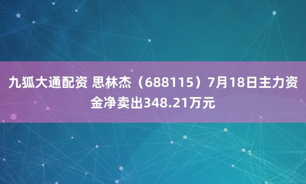 九狐大通配资 思林杰（688115）7月18日主力资金净卖出348.21万元